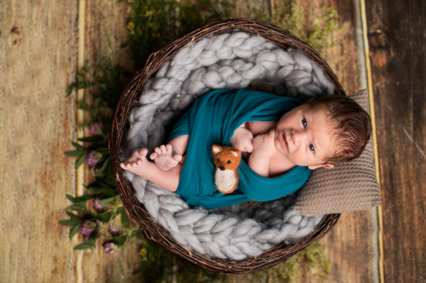 aranžová newborn fotografie